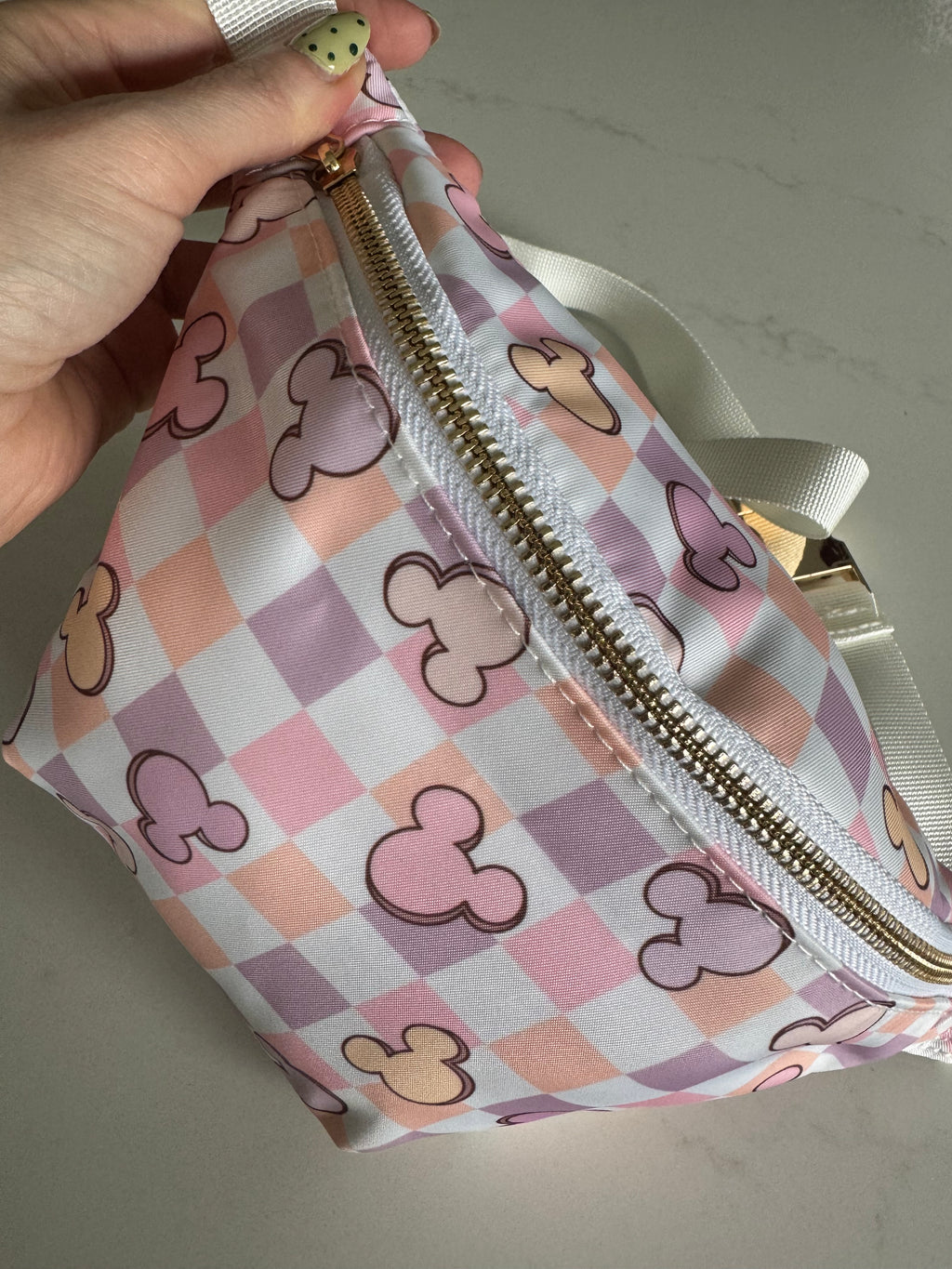 Purple Pink Check Bum Bag | Minnie Mouse Theme Park Travel Waist Bag