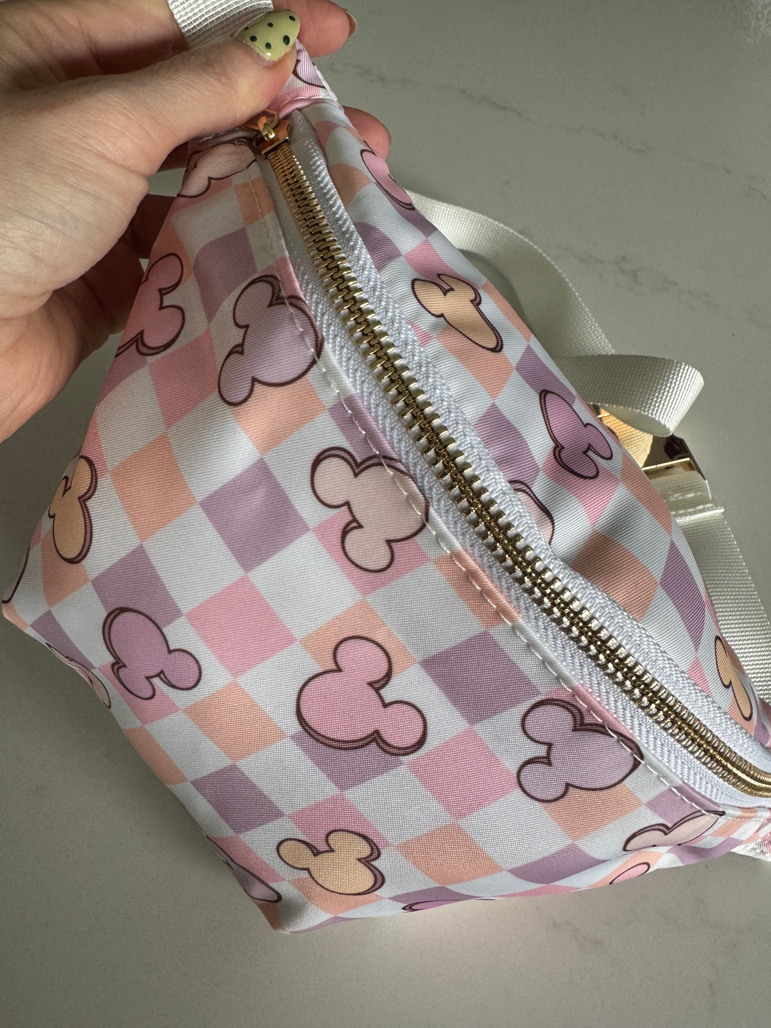 Purple Pink Check Bum Bag | Minnie Mouse Theme Park Travel Waist Bag