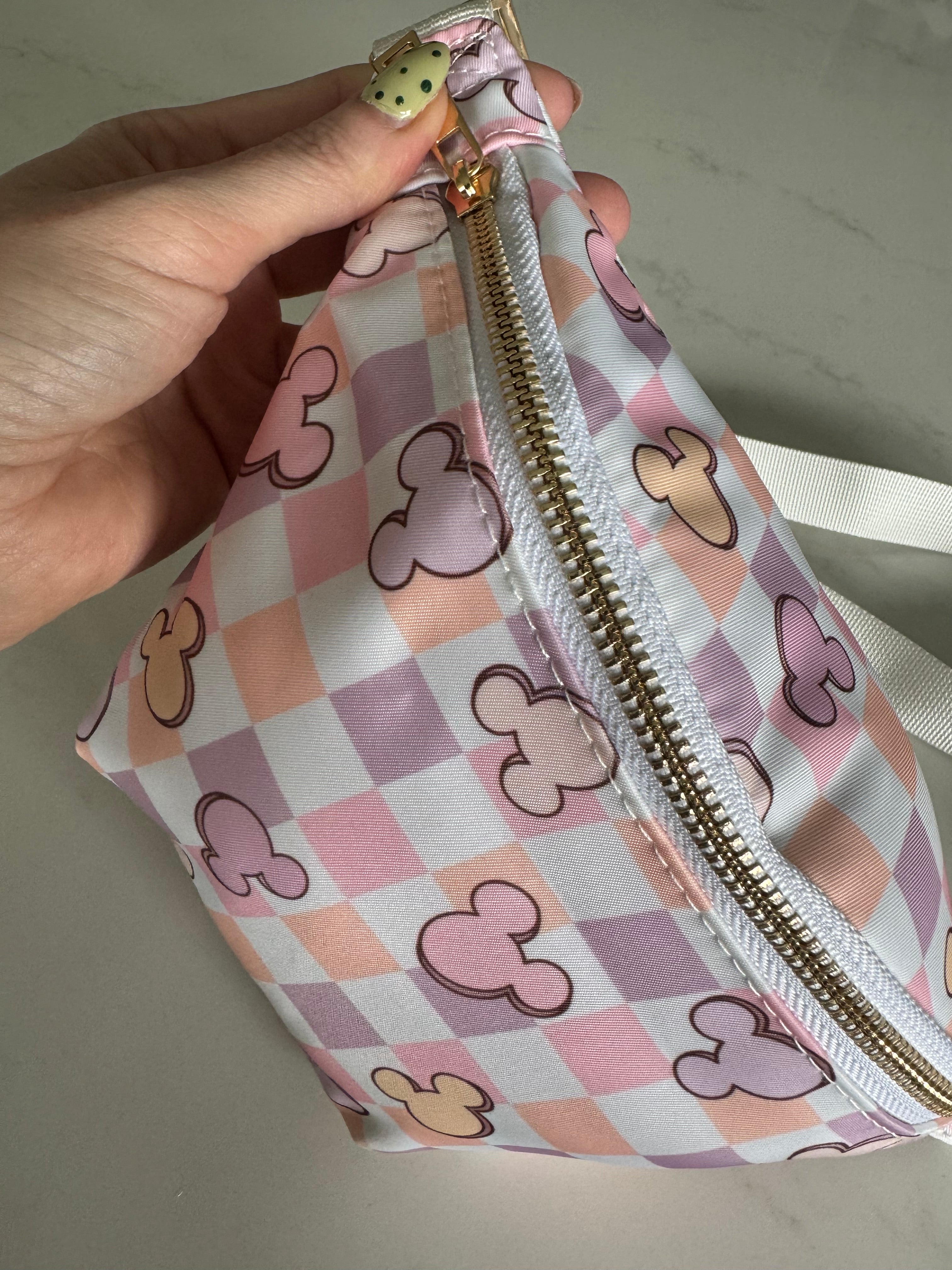 Purple Pink Check Bum Bag | Minnie Mouse Theme Park Travel Waist Bag