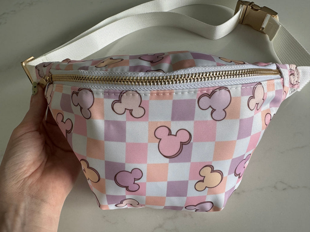 Purple Pink Check Bum Bag | Minnie Mouse Theme Park Travel Waist Bag