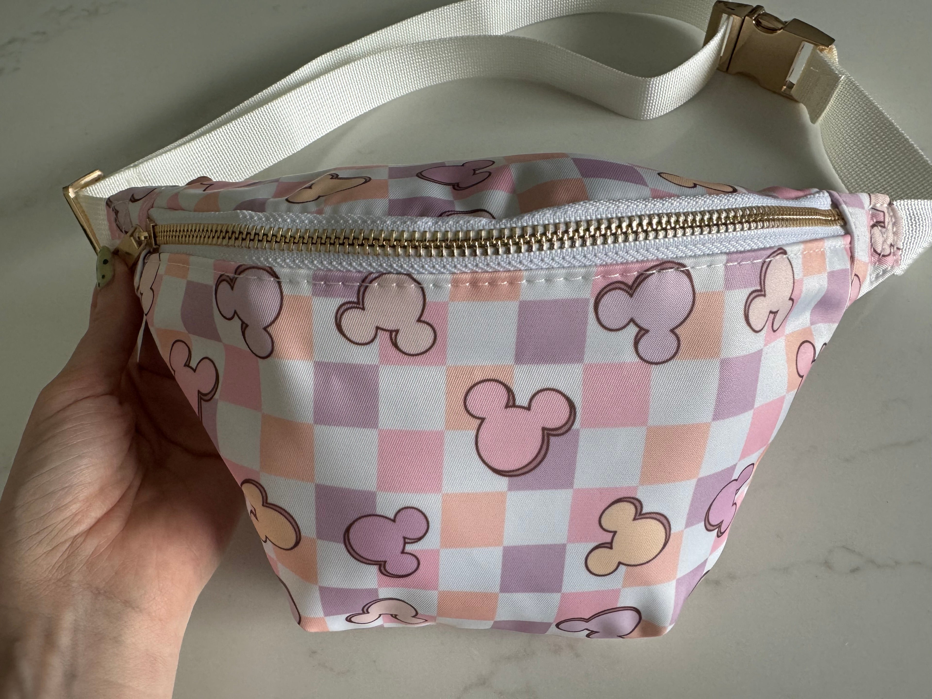 Purple Pink Check Bum Bag | Minnie Mouse Theme Park Travel Waist Bag