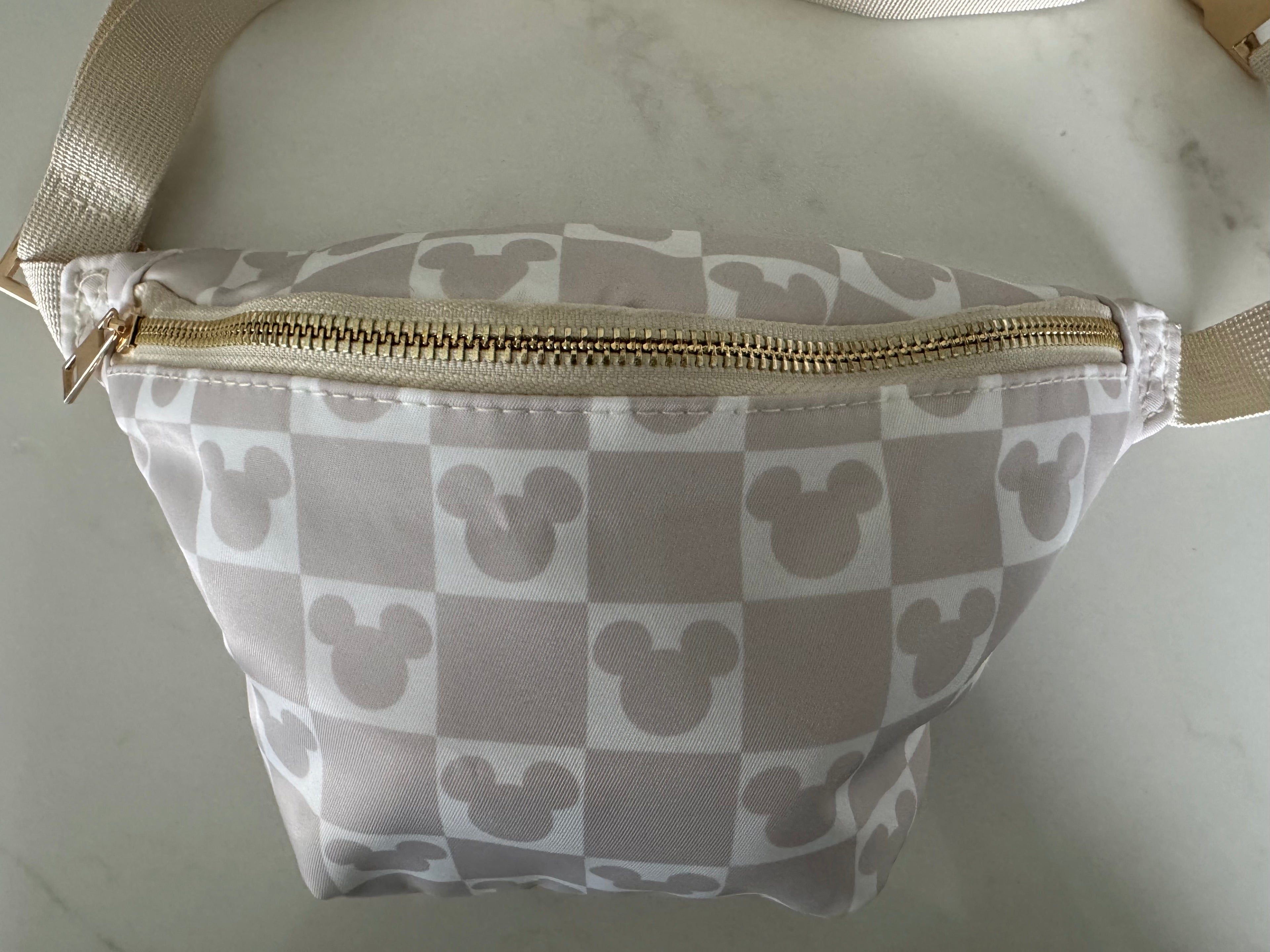 Beige / Nude Minnie Check Bum Bag | Minnie Mouse Theme Park Travel Waist Bag