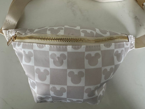 Beige / Nude Minnie Check Bum Bag | Minnie Mouse Theme Park Travel Waist Bag