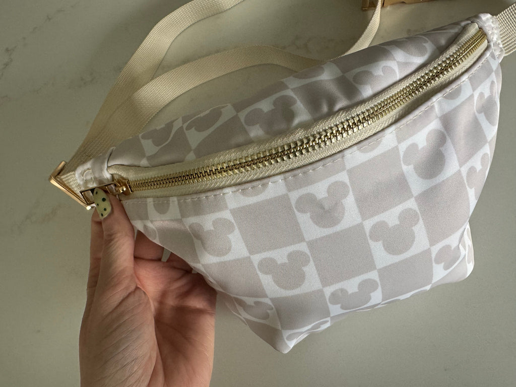 Beige / Nude Minnie Check Bum Bag | Minnie Mouse Theme Park Travel Waist Bag