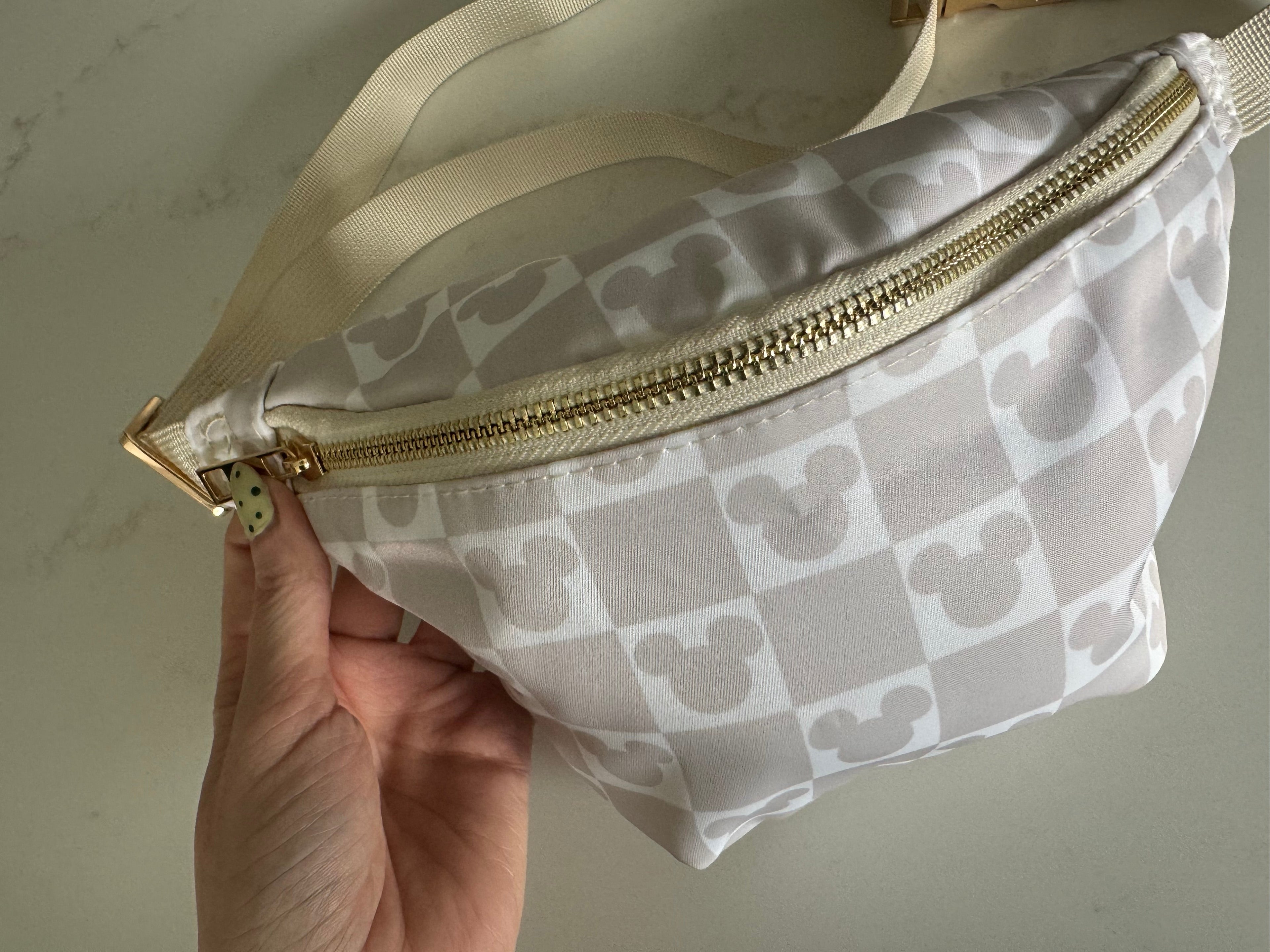 Beige / Nude Minnie Check Bum Bag | Minnie Mouse Theme Park Travel Waist Bag