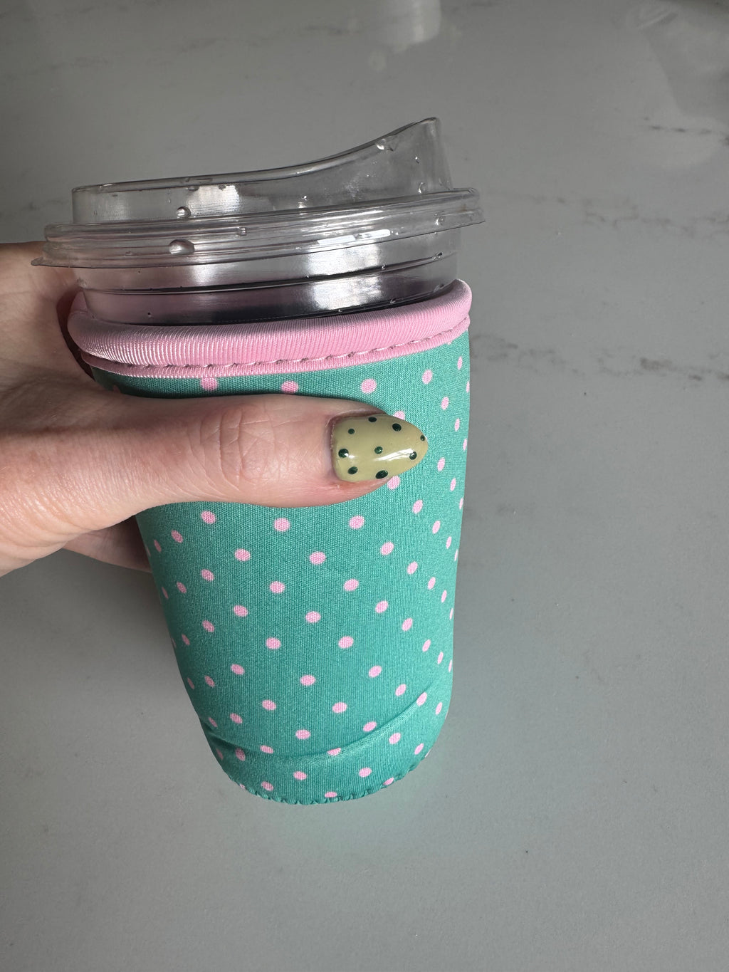Reusable Iced Coffee Cup Sleeve Green Polka Dot