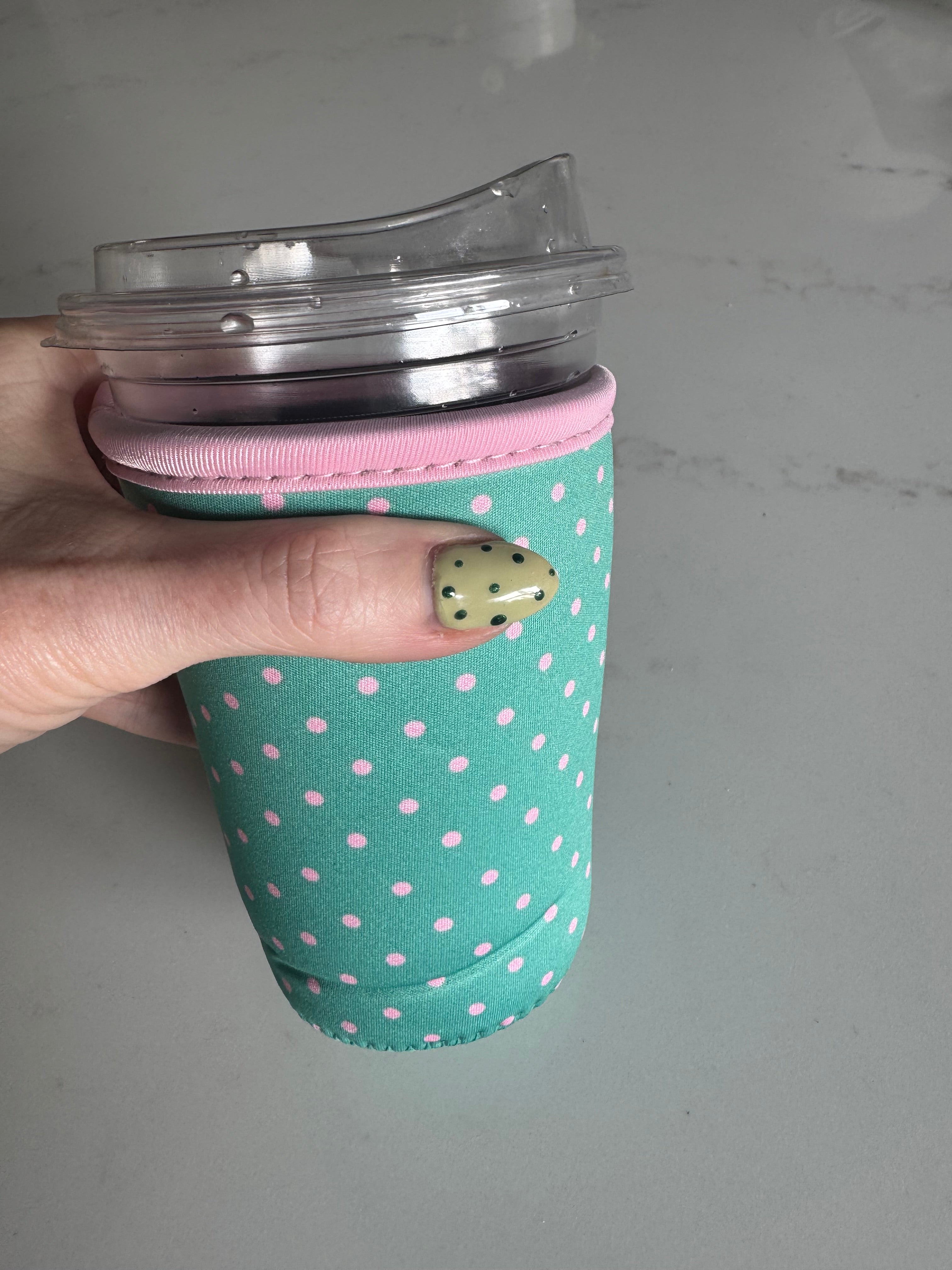 Reusable Iced Coffee Cup Sleeve Green Polka Dot