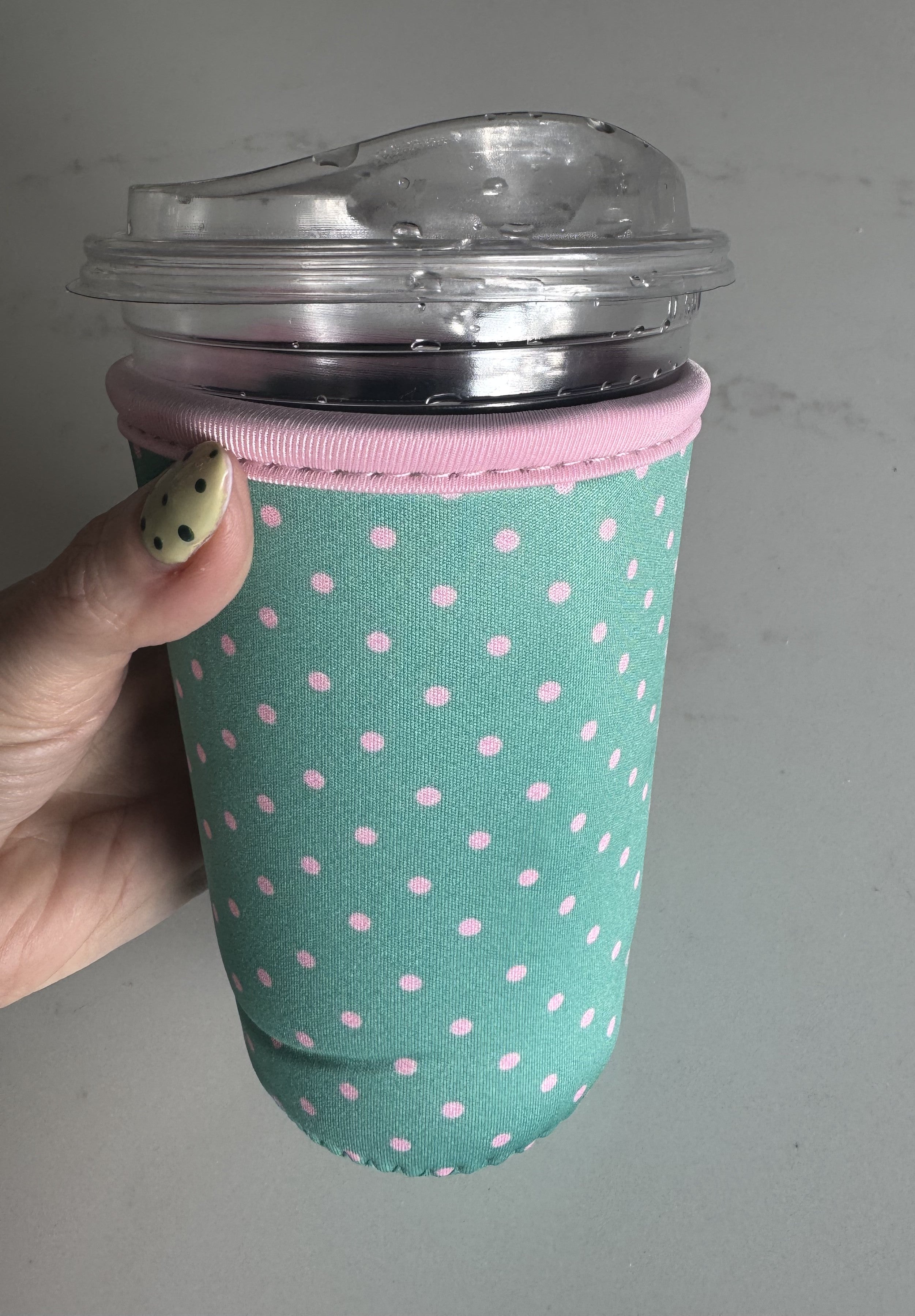 Reusable Iced Coffee Cup Sleeve Green Polka Dot