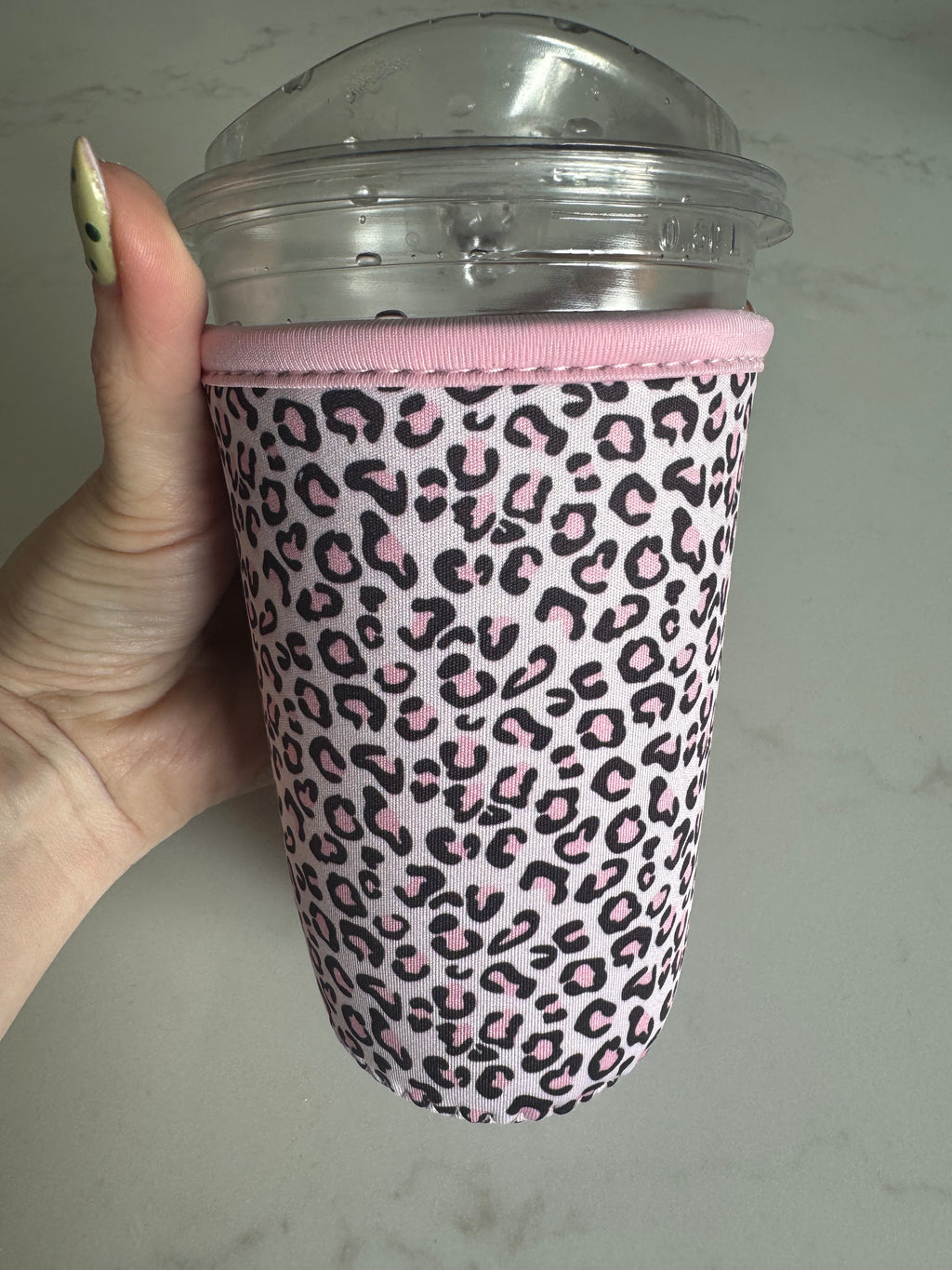 Reusable Iced Coffee Cup Sleeve Pink Leopard