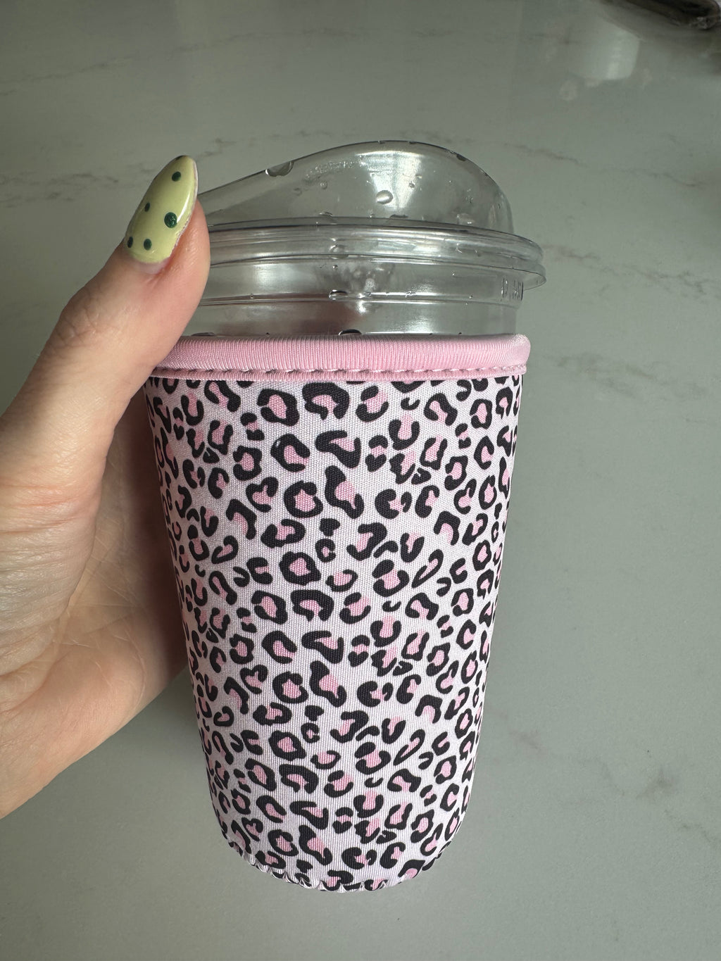 Reusable Iced Coffee Cup Sleeve Pink Leopard