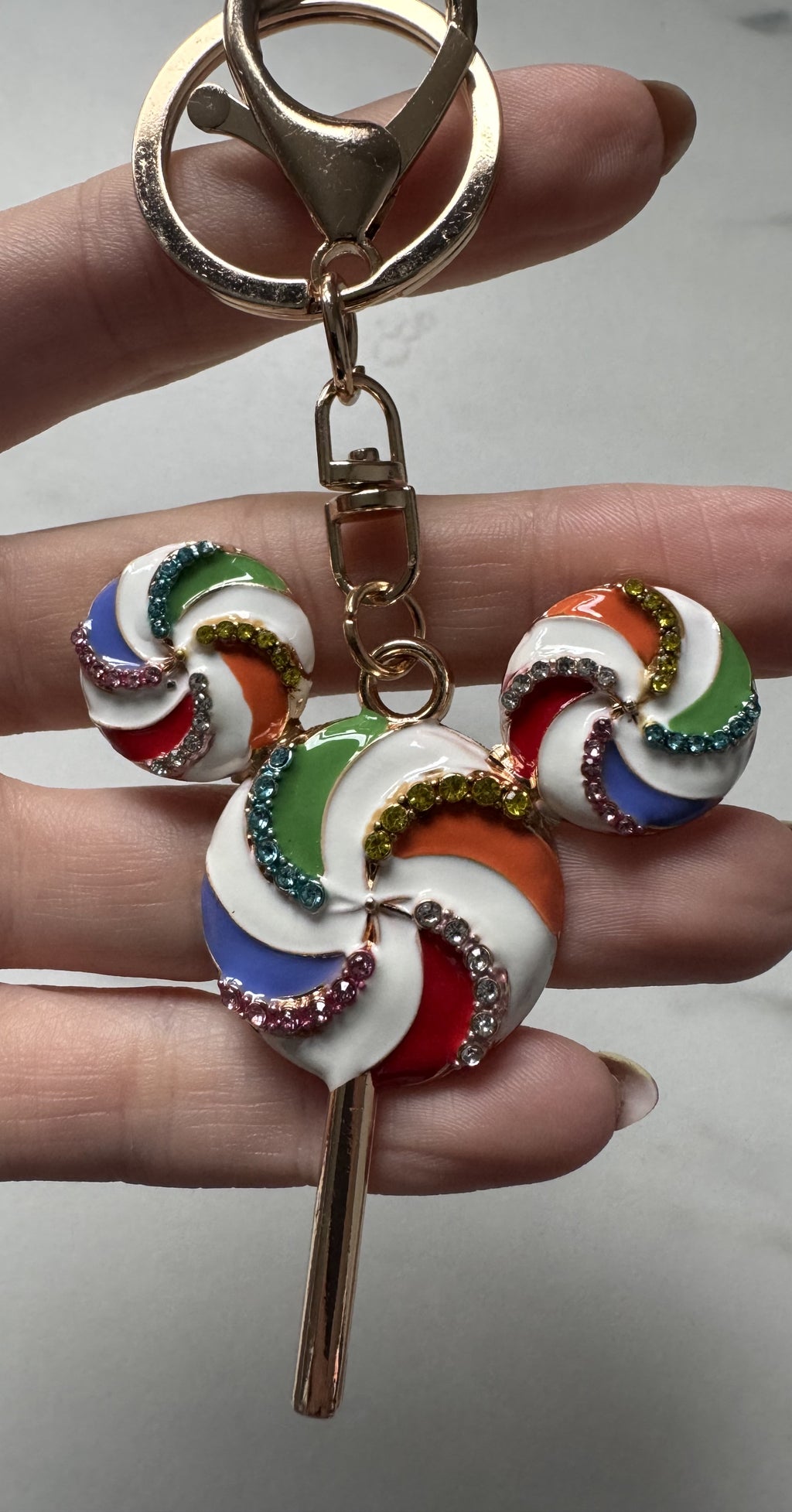 Rainbow Swirl Lollipop Mouse Keychain – Sparkly Theme Park Bag Charm