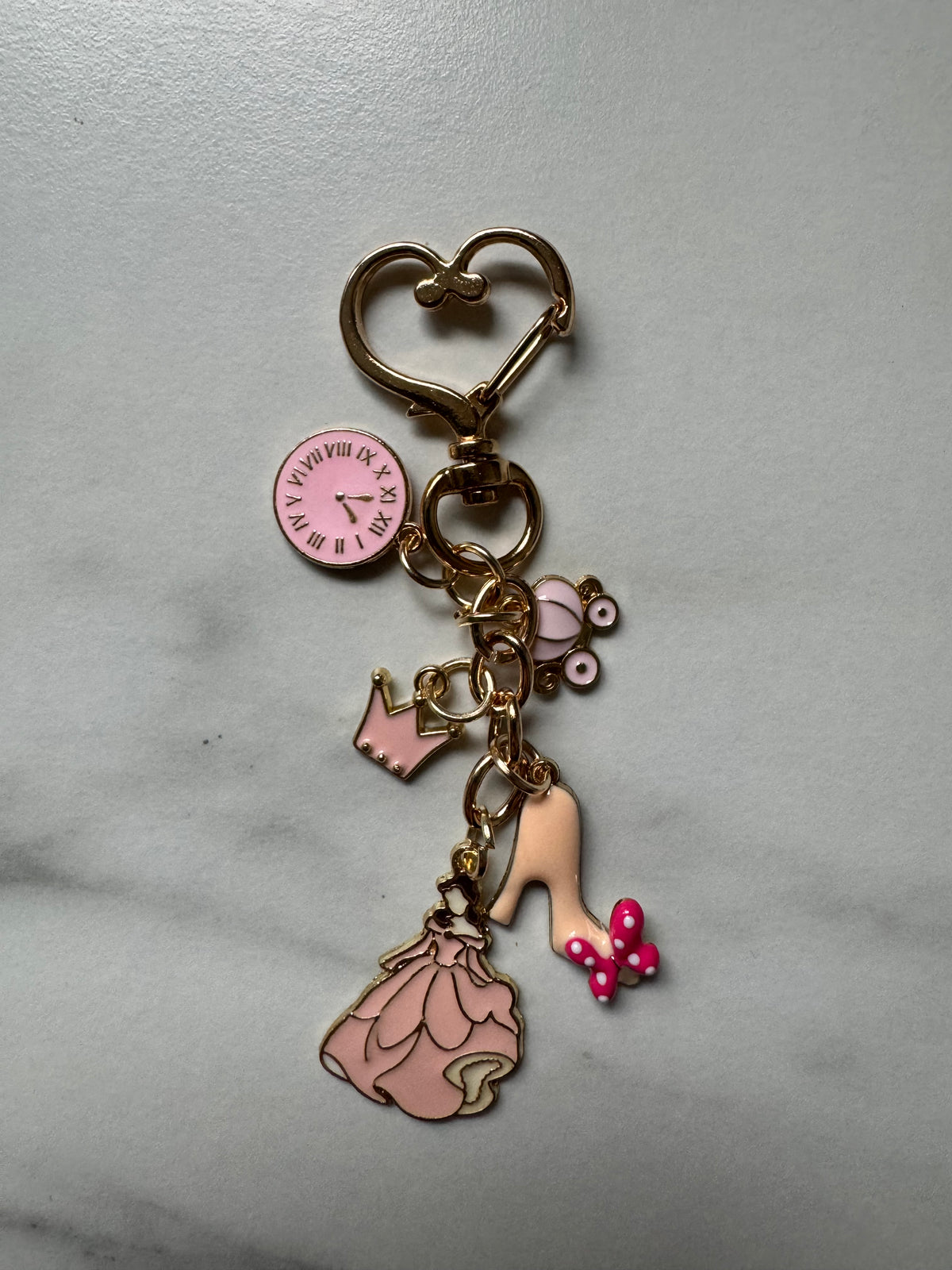 Pink Princess Charm Keychain – Fairytale Carriage & Glass Slipper Bag Charm