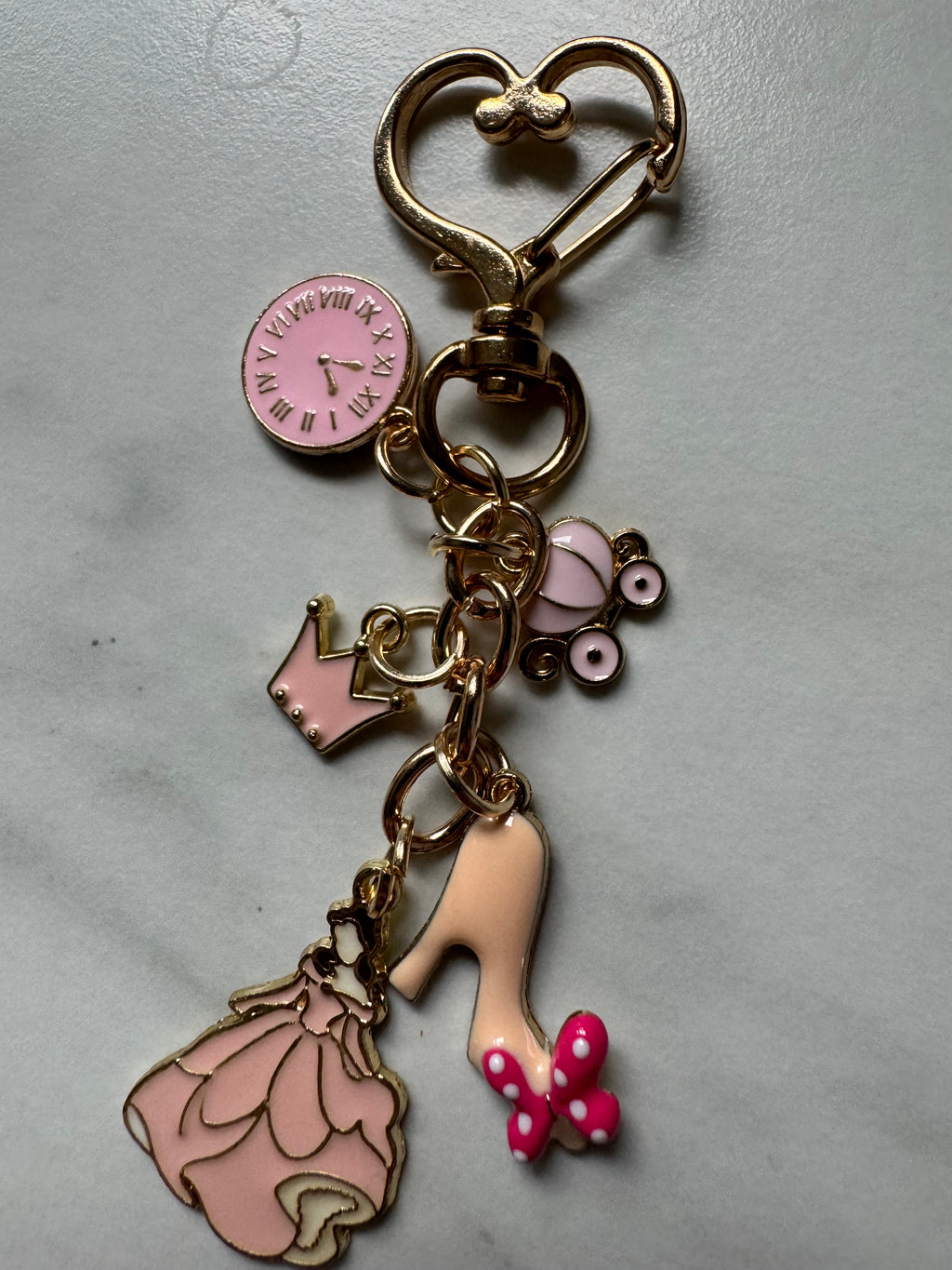 Pink Princess Charm Keychain – Fairytale Carriage & Glass Slipper Bag Charm