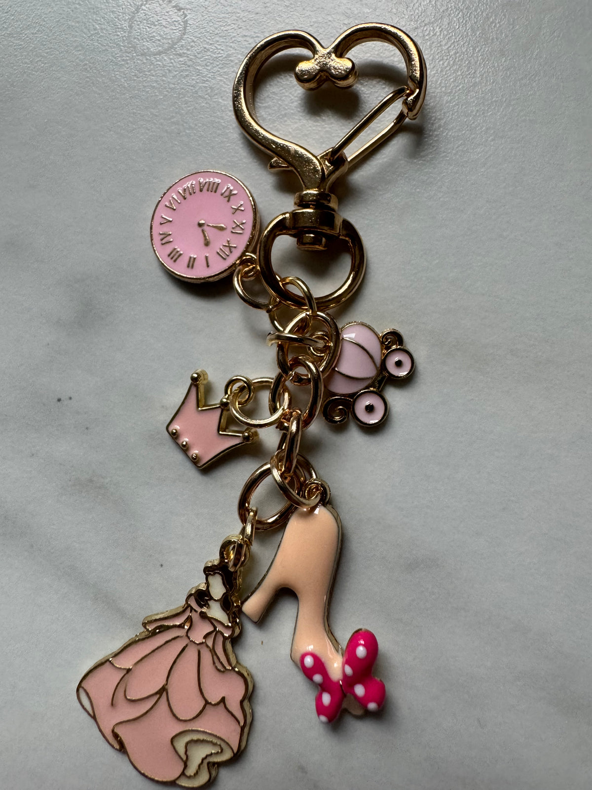Pink Princess Charm Keychain – Fairytale Carriage & Glass Slipper Bag Charm