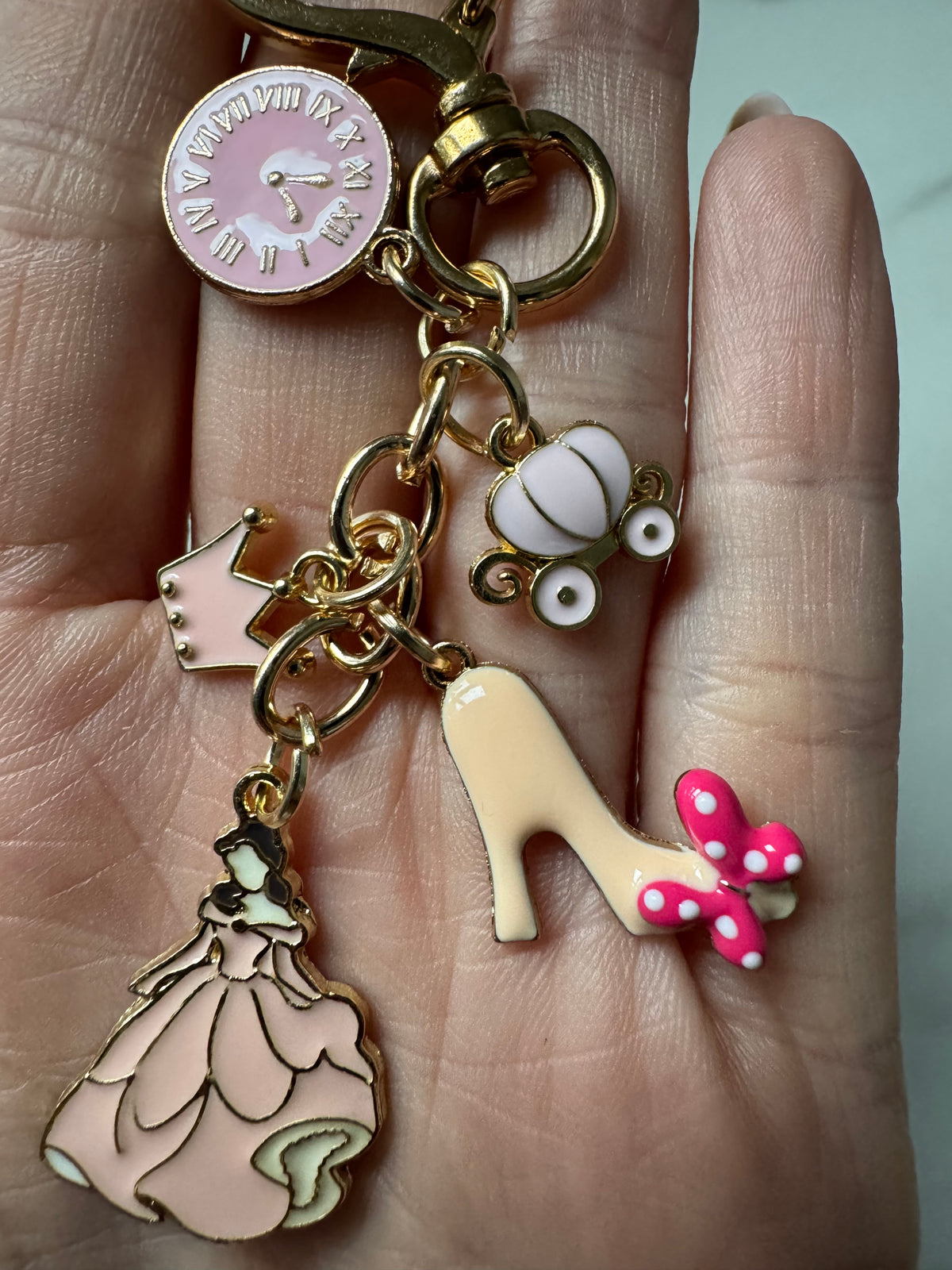 Pink Princess Charm Keychain – Fairytale Carriage & Glass Slipper Bag Charm
