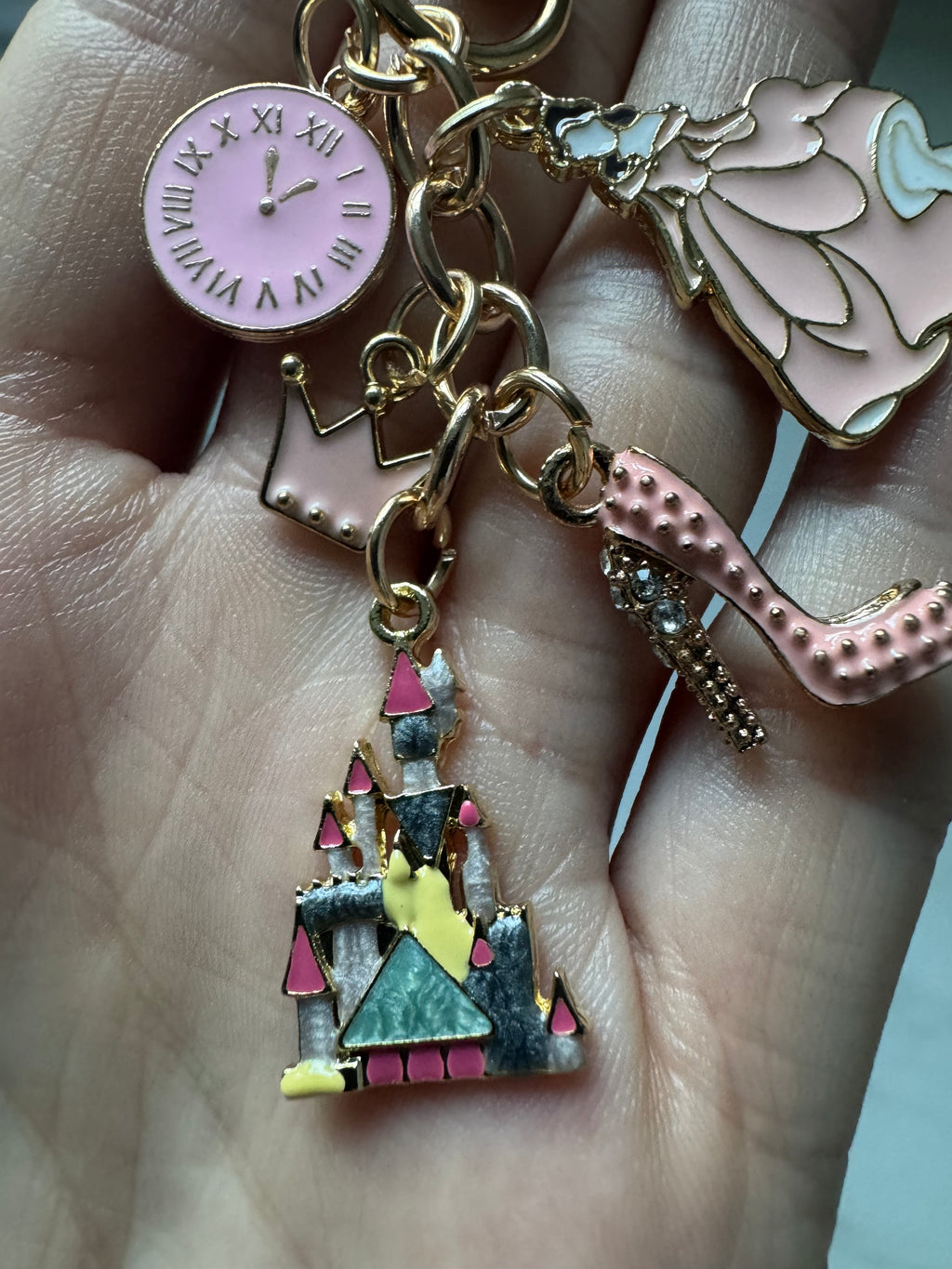 Pink Fairytale Castle & Princess Charm Keychain – Magical Park Bag Charm