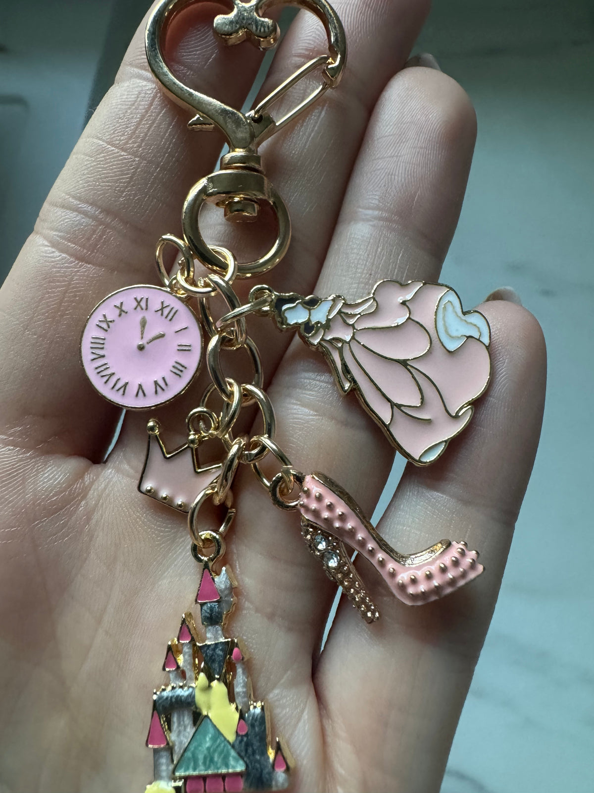 Pink Fairytale Castle & Princess Charm Keychain – Magical Park Bag Charm