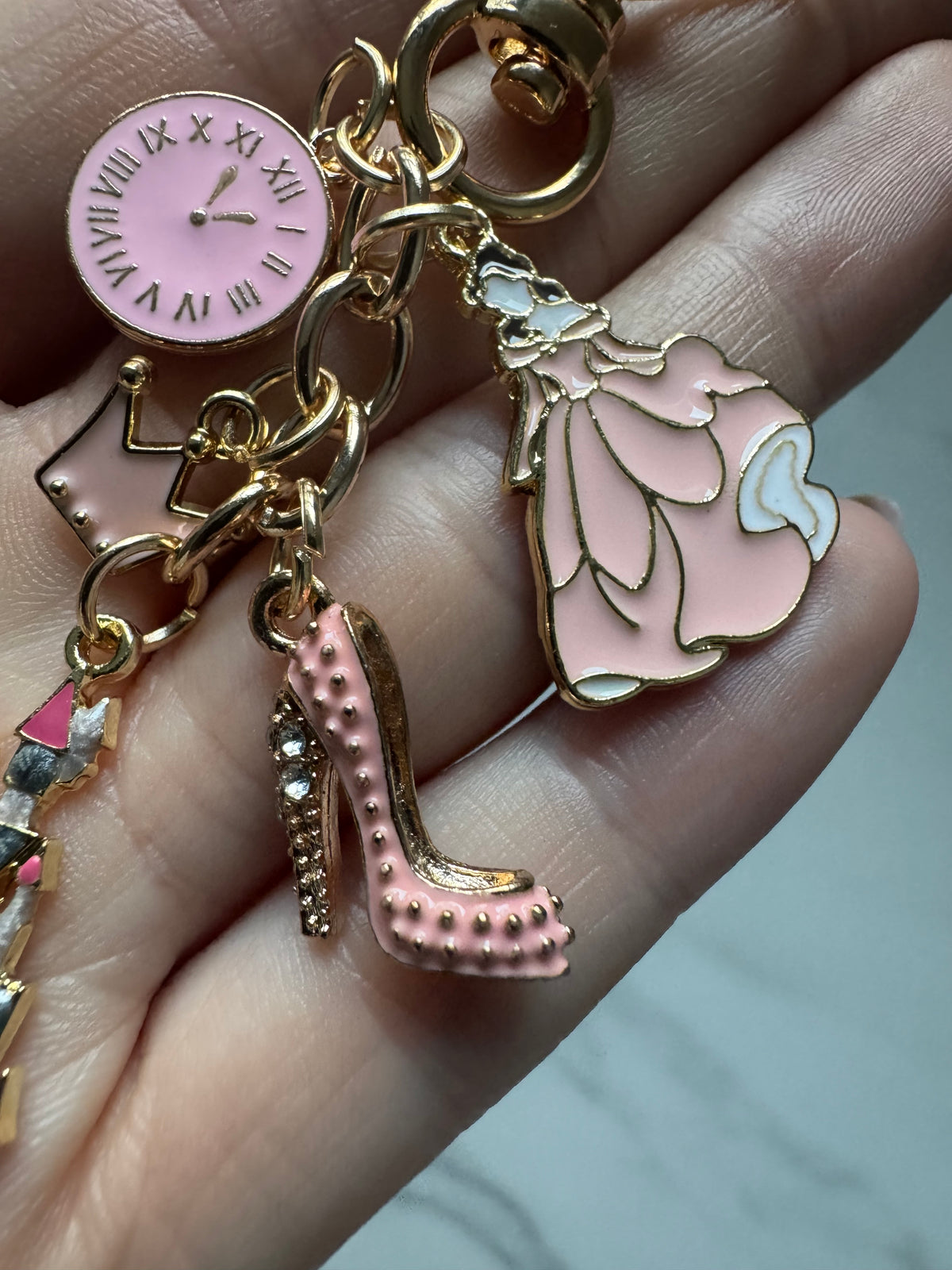 Pink Fairytale Castle & Princess Charm Keychain – Magical Park Bag Charm