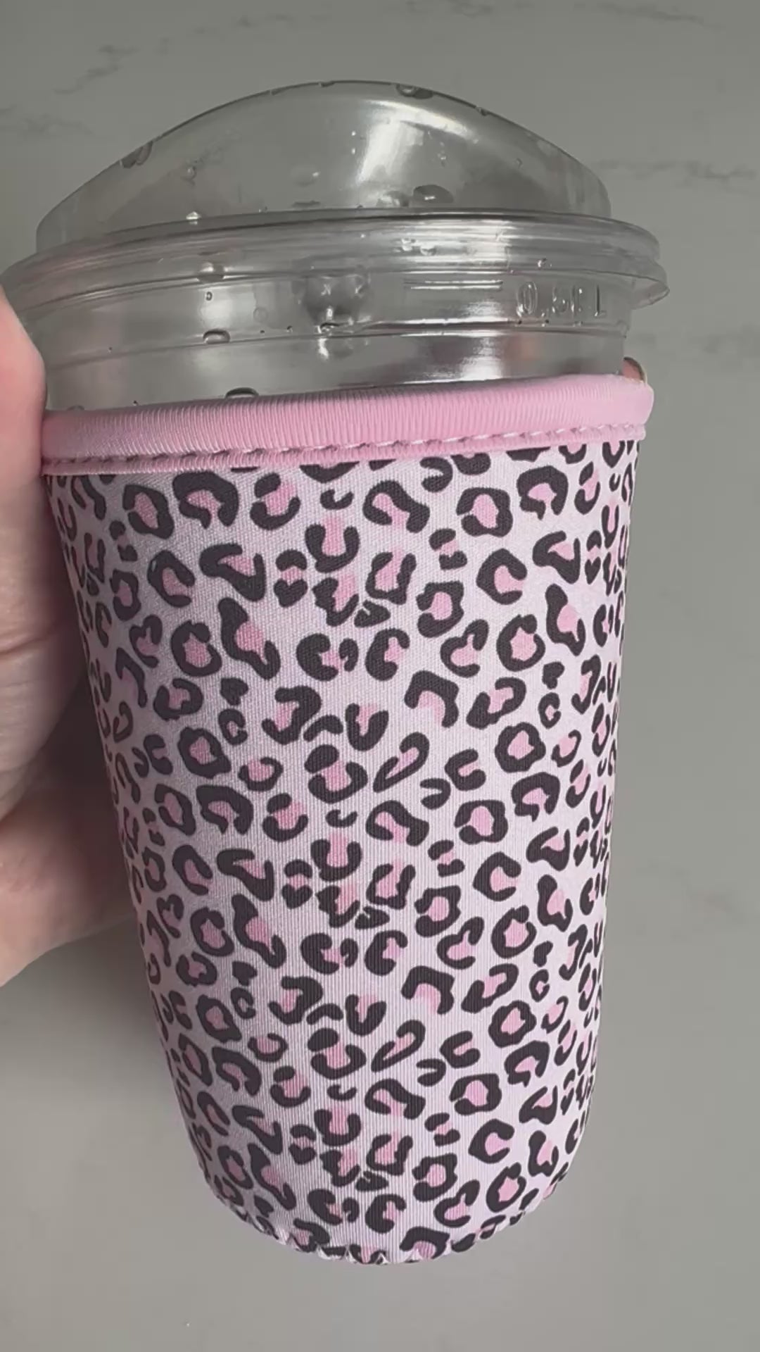 Reusable Iced Coffee Cup Sleeve Pink Leopard